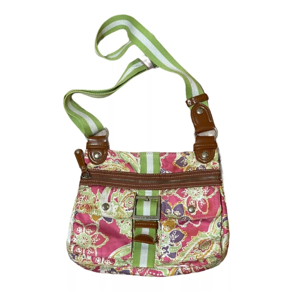 Green and Brown Crossbody Bag with Floral Pattern Tyler Rodan